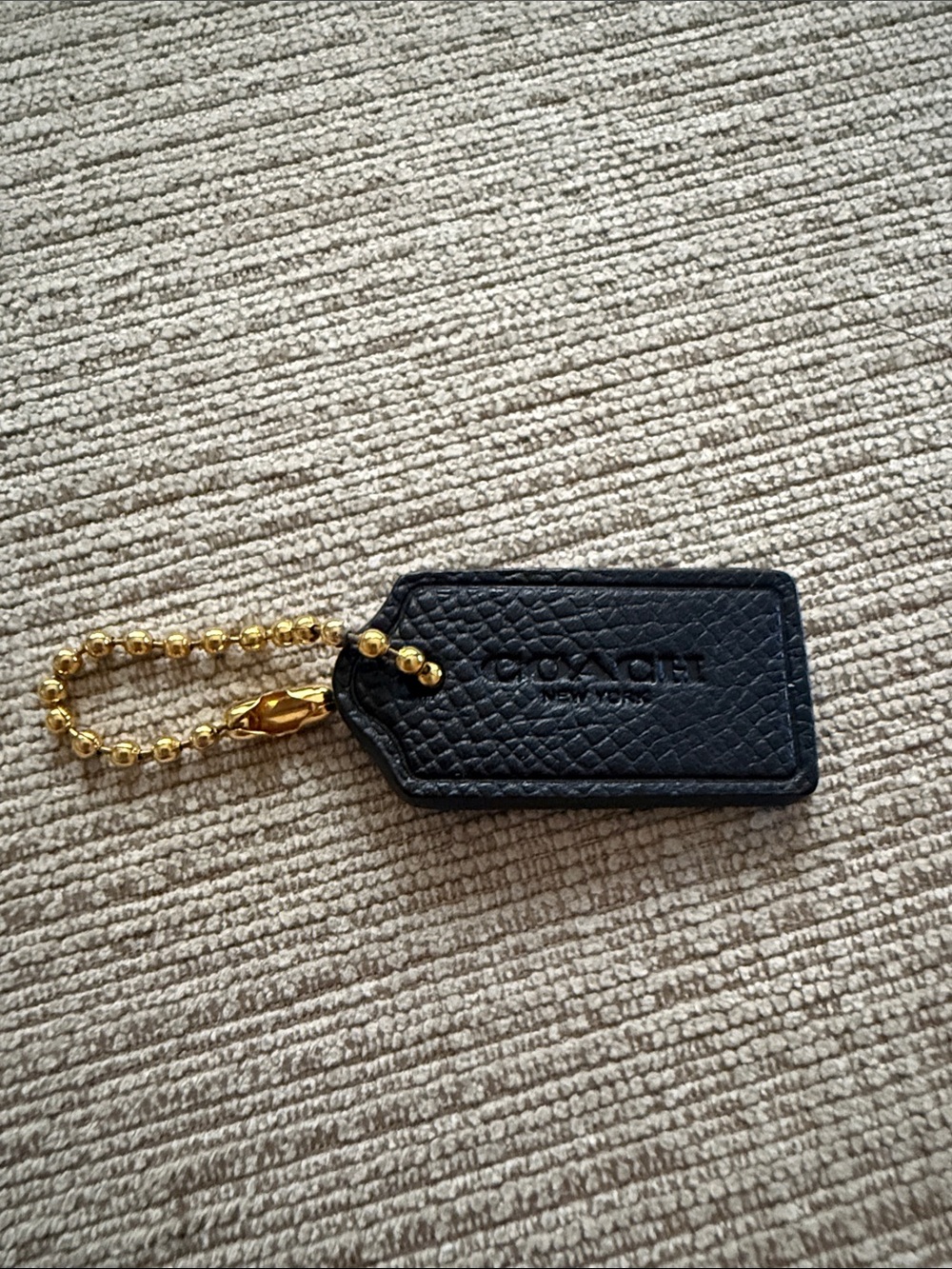 Coach Black Leather Bag Tag Key Holder with Gold Chain